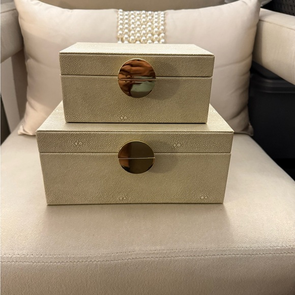 Elegant Cream Storage Box Set with Gold Accents